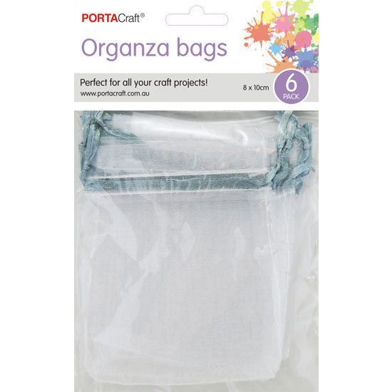Porta Craft Organza Bags  6pk - White with Silver Drawstring