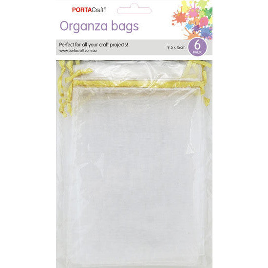Porta Craft Organza Bags  6pk - White with Gold Drawstring