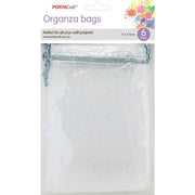 Porta Craft Organza Bags  6pk - White with Silver Drawstring