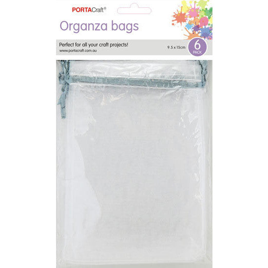 Porta Craft Organza Bags  6pk - White with Silver Drawstring