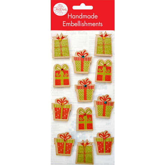 Kraft Christmas Present Embellishments with Gems 12pk