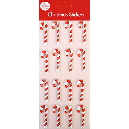 Foam Candy Cane Glitter Stickers 16pk
