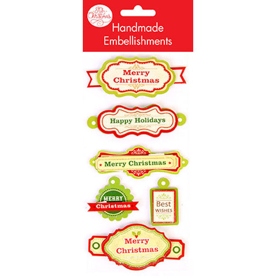 Glitter Christmas Greeting Embellishments 6pk