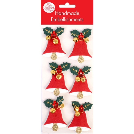 Jingle Bell Christmas Embellishments 6pk