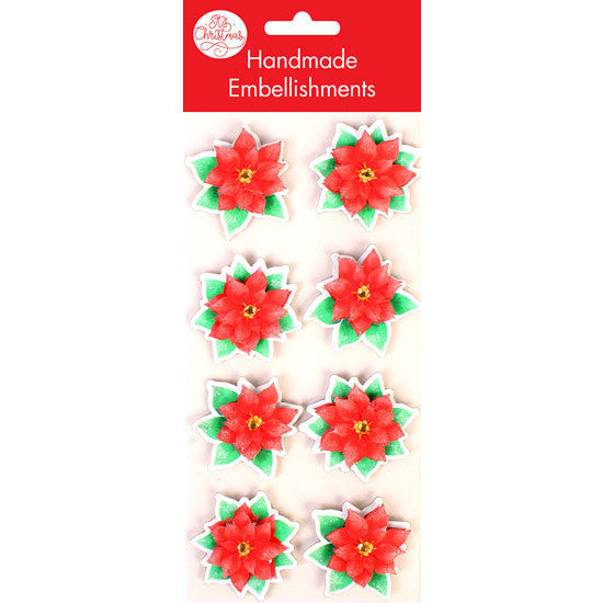 Glitter Poinsettia Embellishments 3.5cm 8pk