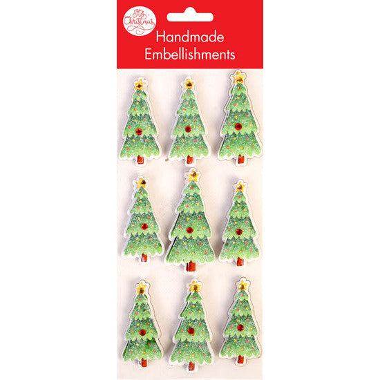 Glitter Christmas Tree Embellishments with Gems 9pk