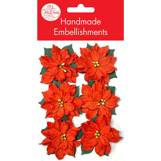 Large Poinsettia Embellishments 4cm 6pk