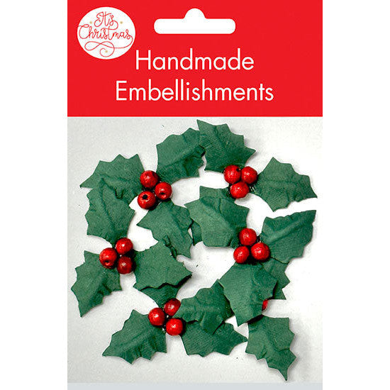 Handmade Holly Christmas Embellishments 5cm 6pk