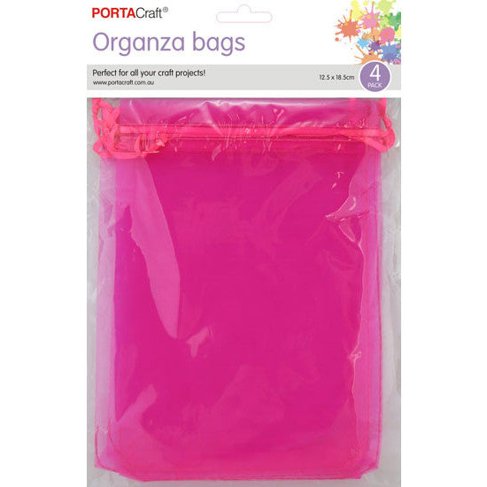 Porta Craft Organza Bags  4pk - Hot Pink