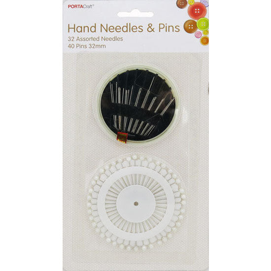 Porta Craft Hand Sewing Needles Assorted 32pk + Sewing Pins 32mm 40pk