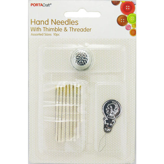 Porta Craft Hand Sewing Needles Assorted with Thimble & Threader 10pk