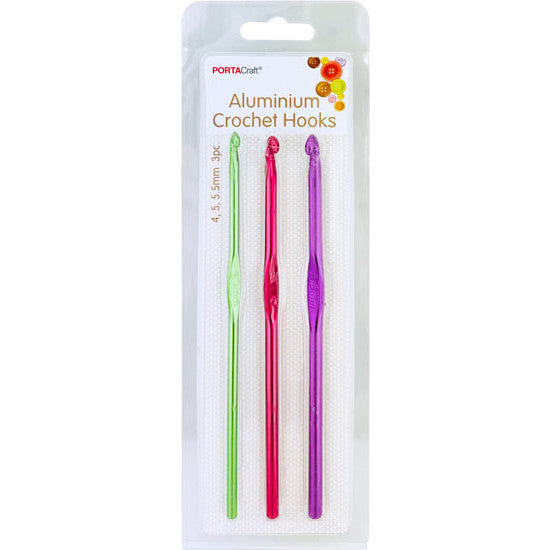 Porta Craft Aluminium Crochet Hook Set 4mm, 5mm, 5.5mm 3pk
