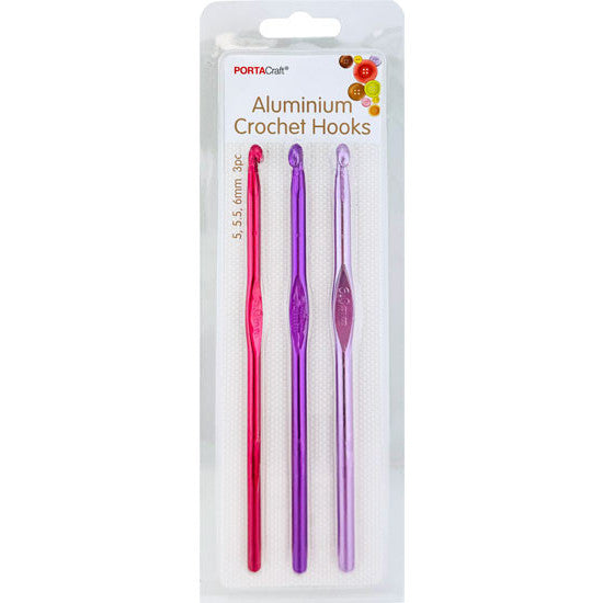 Porta Craft Aluminium Crochet Hook Set 5mm, 5.5mm, 6mm 3pk