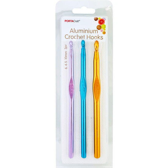 Porta Craft Aluminium Crochet Hook Set 6mm, 6.5mm, 10mm 3pk
