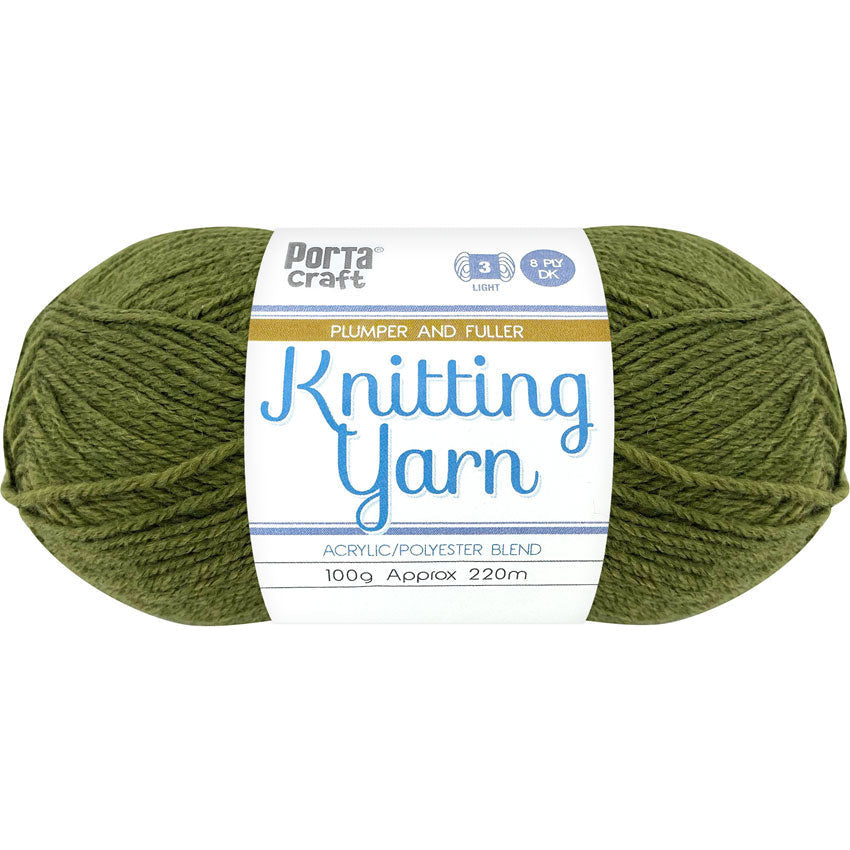 Knitting Yarn 100g 220m 8ply Solid Army