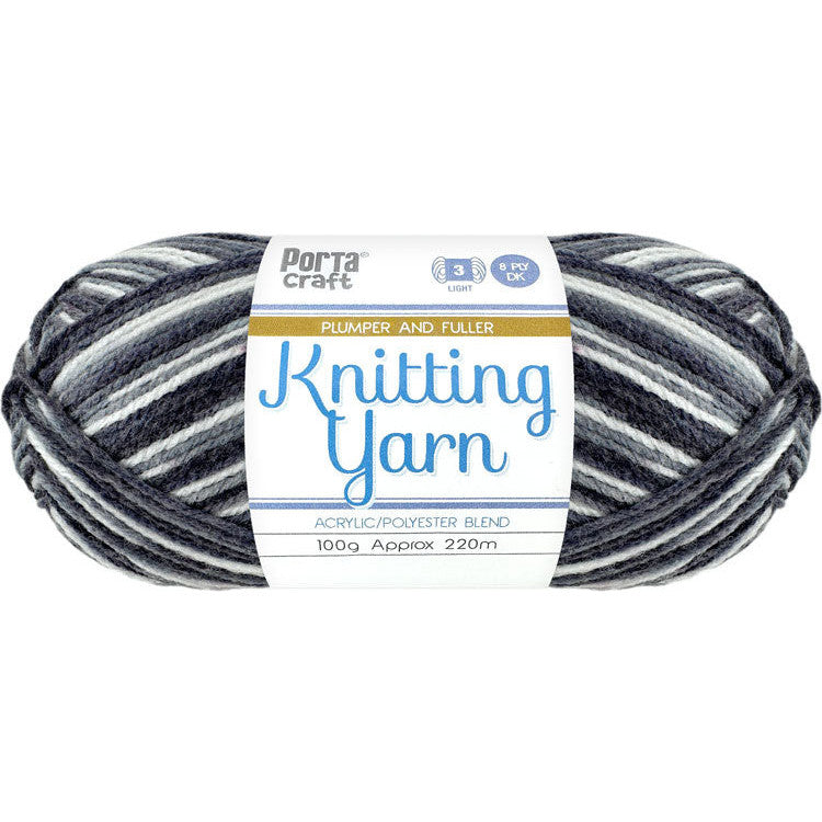 Knitting Yarn 100g 220m 8ply Multi Storm Cloud