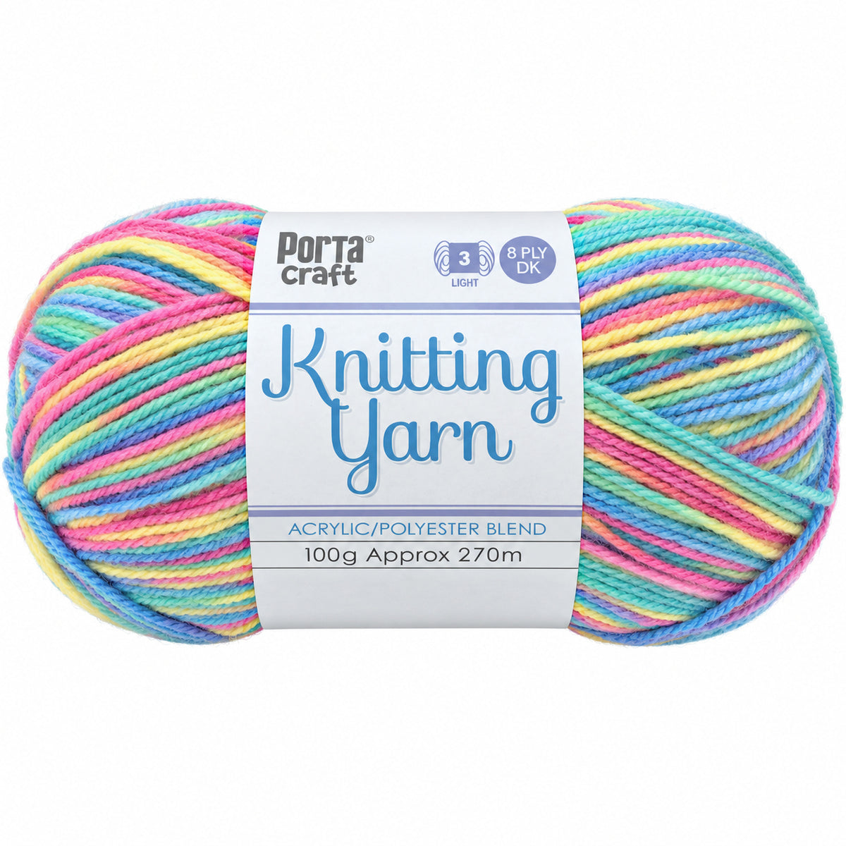 Multicolour rainbow polyester acrylic blend DK knitting yarn