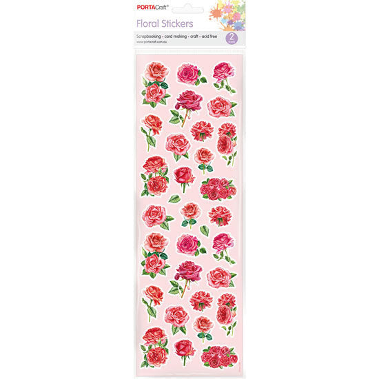 Porta Craft Red Rose Floral Stickers - 2 Sheets