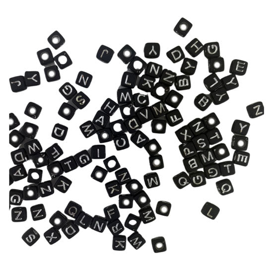 Alphabet Cube Beads 8mm 20g - Silver Letters