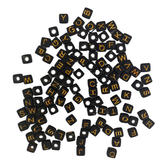 Alphabet Cube Beads 8mm 20g - Gold Letters
