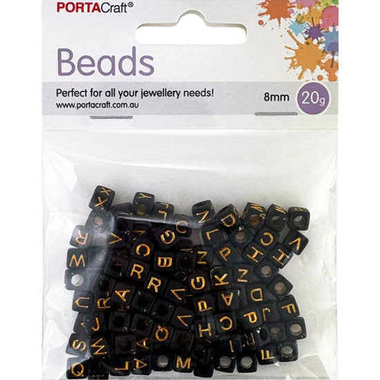 Porta Craft Black Alphabet Beads Gold Letters