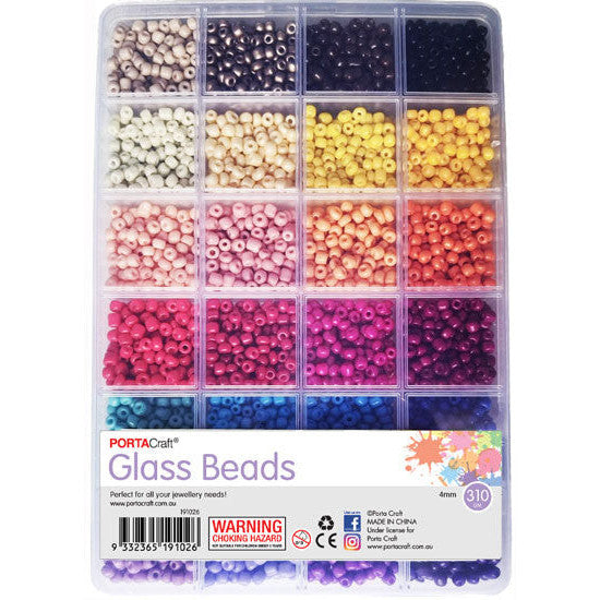 Porta Craft Glass Beads 4mm in Storage Case - 24 Asst. Colours