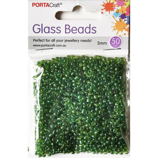 Glass Beads 3mm 50g - Green