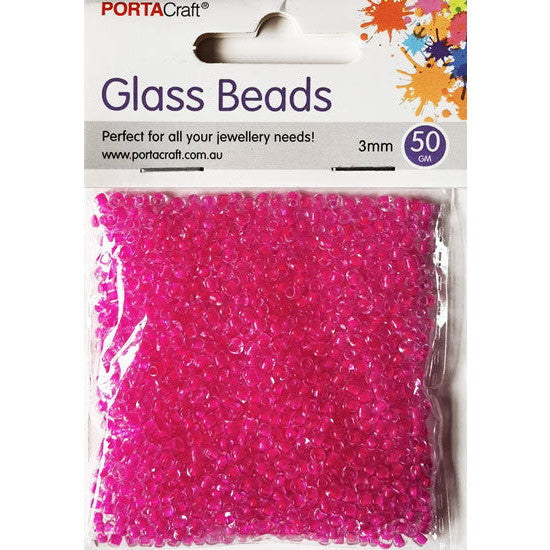 Glass Beads 3mm 50g - Deep Pink