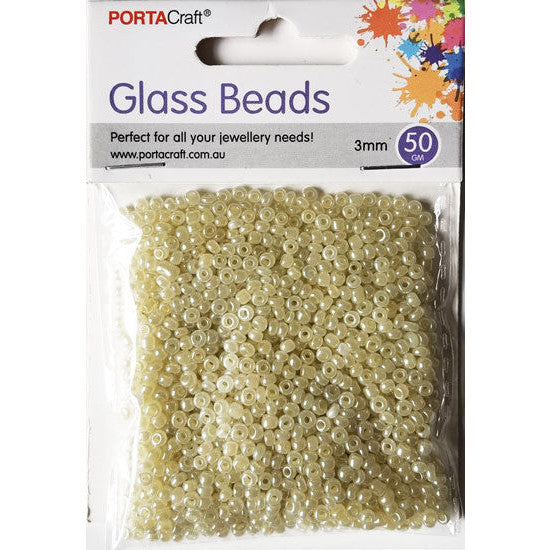 Pearl Glass Beads 3mm 50g - Cream