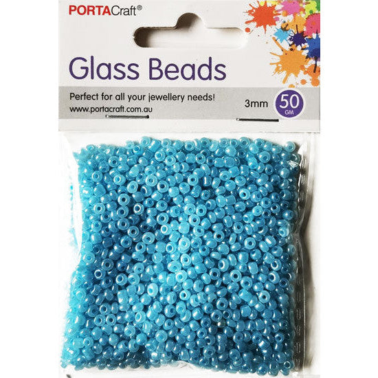 Pearl Glass Beads 3mm 50g - Light Blue