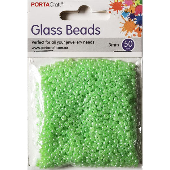 Pearl Glass Beads 3mm 50g - Green