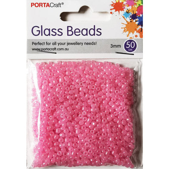 Pearl Glass Beads 3mm 50g - Pink