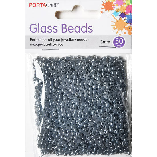 Pearl Glass Beads 3mm 50g - Silver