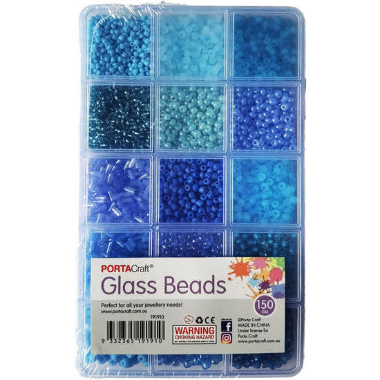 Porta Craft Glass Beads with 15 Compartment Organiser -  Blue Mix