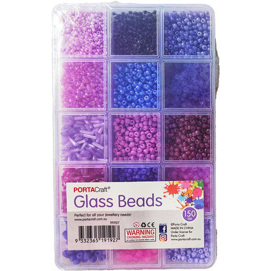 Porta Craft Purple Glass Beads in Organiser with 15 Bead Styles 