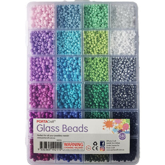 Porta Craft Cool Coloured Glass Beads 2-4mm Organiser with 24 Bead Styles
