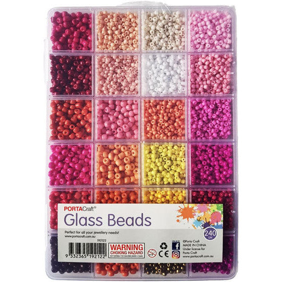 Porta Craft Warm Coloured Glass Beads 2-4mm Organiser with 24 Bead Styles