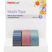 Porta Craft Washi Tape 15mm x 5m - Geometric 3pk