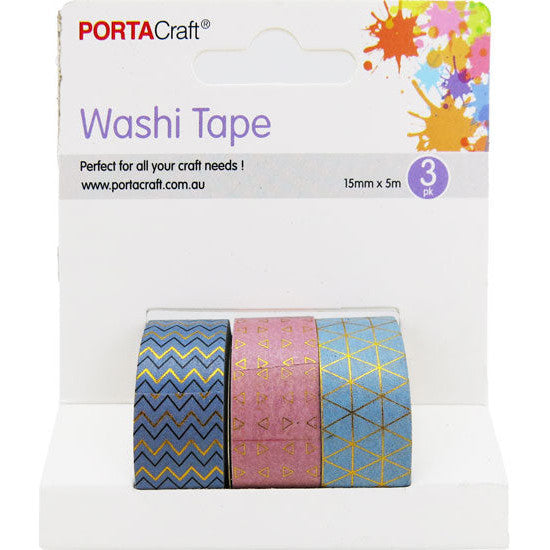 Porta Craft Washi Tape 15mm x 5m - Geometric 3pk