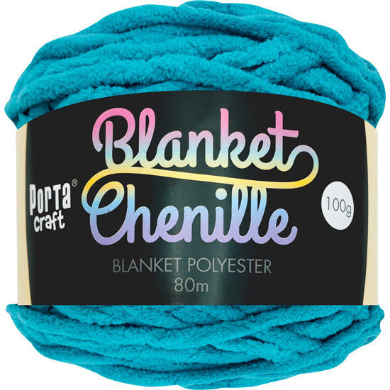 Porta Craft Chenille Blanket Yarn 100g 80m 12ply Teal
