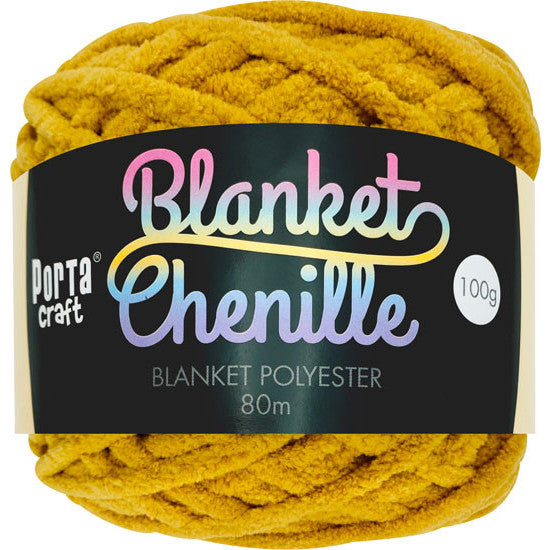 Porta Craft Chenille Blanket Yarn 100g 80m 12ply Mustard