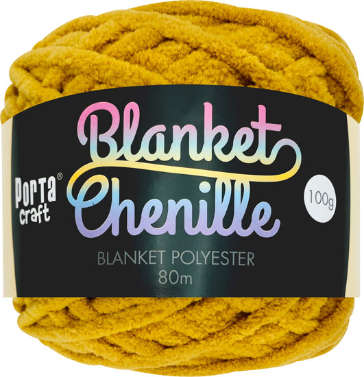 Porta Craft Chenille Blanket Yarn 100g 80m 12ply Mustard