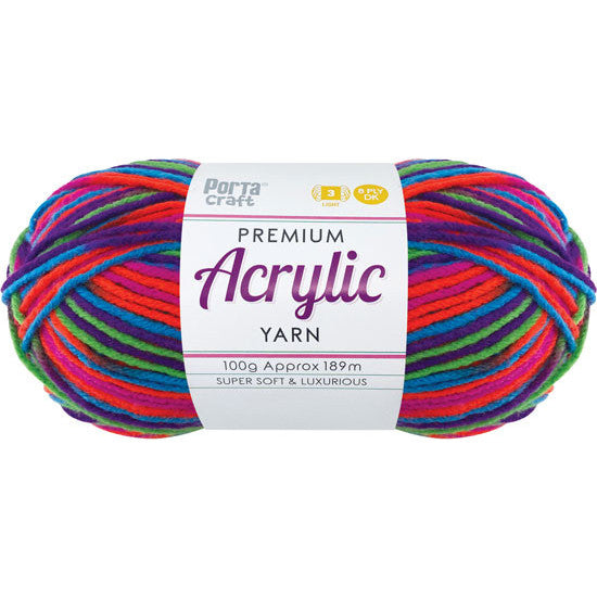 Acrylic Yarn 100g 189m 8ply Multi Hyper