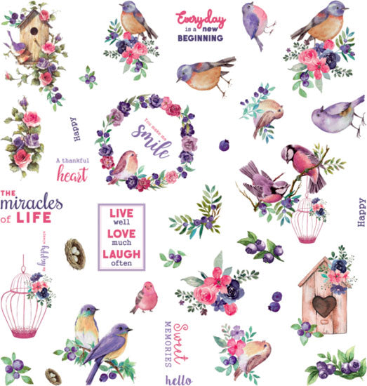 Pack of 70 botanical paper ephemera with birds and berries for junk journals and scrapbooking