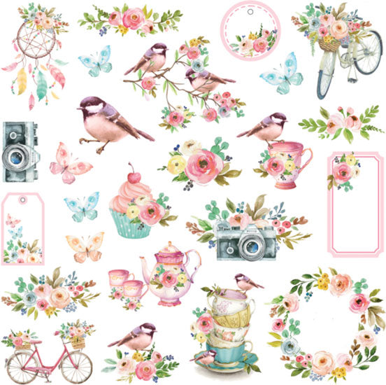 50 colourful floral ephemera pieces for scrapbook layouts and handmade celebration cards