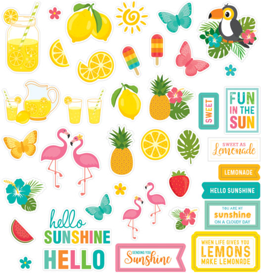 Bright summer ephemera pack of 82 for summer scrapbooking, planners and collage
