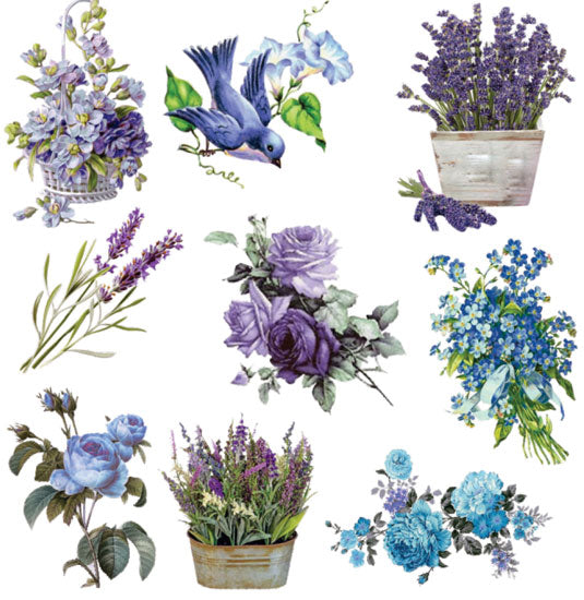 Lavender garden ephemera, 36 purple paper pieces for journals and handmade cards