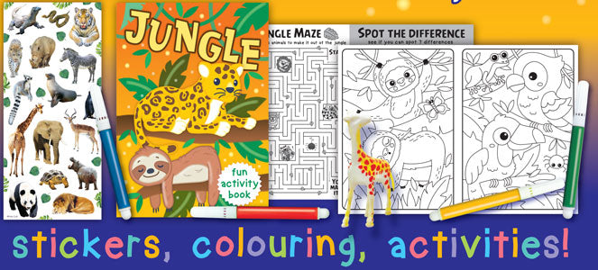 Jungle Animals Kids Activity Fun Pack with Stickers, Colouring & Puzzles