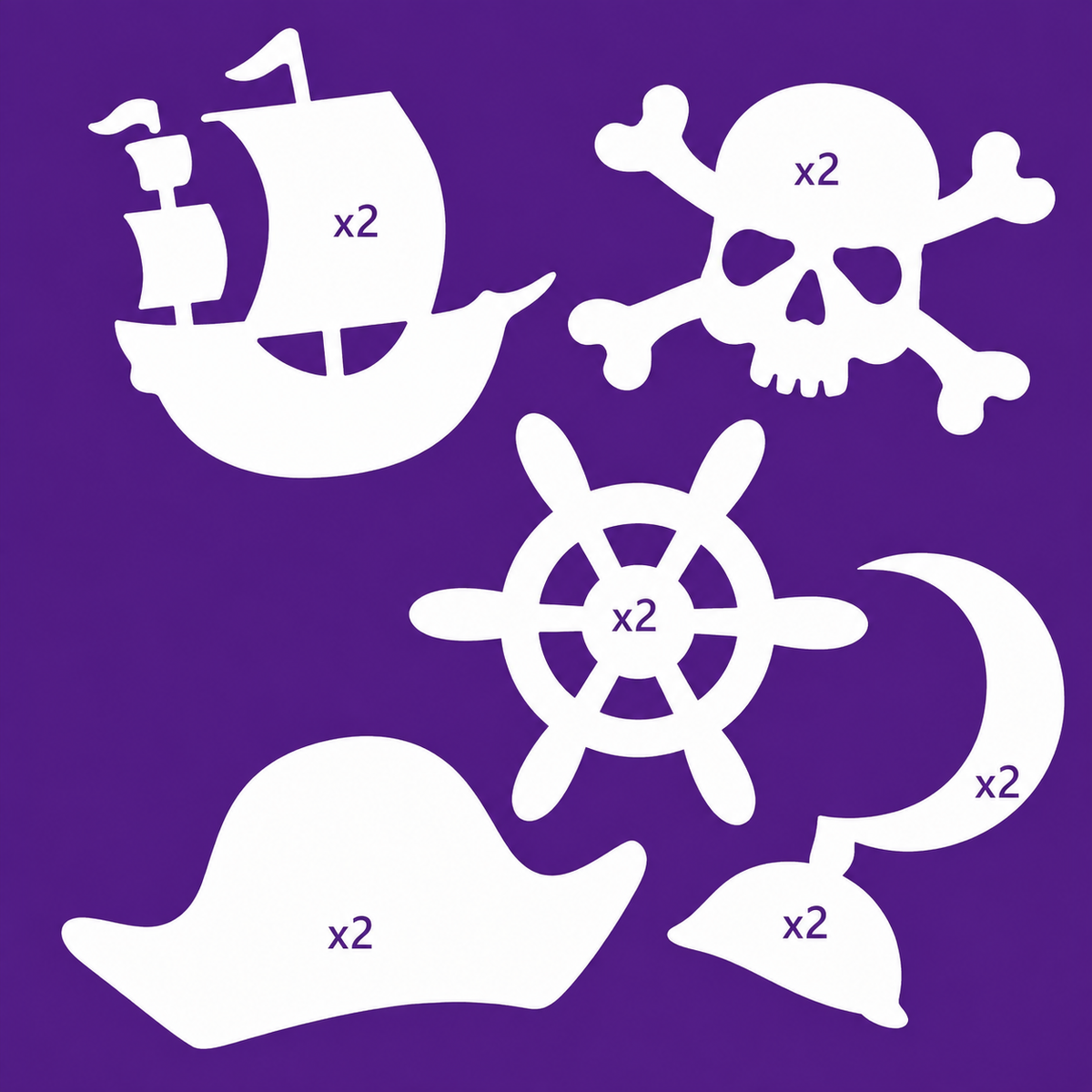 Pirate-themed cardstock cut-outs for kids craft, treasure hunt projects and paper activities