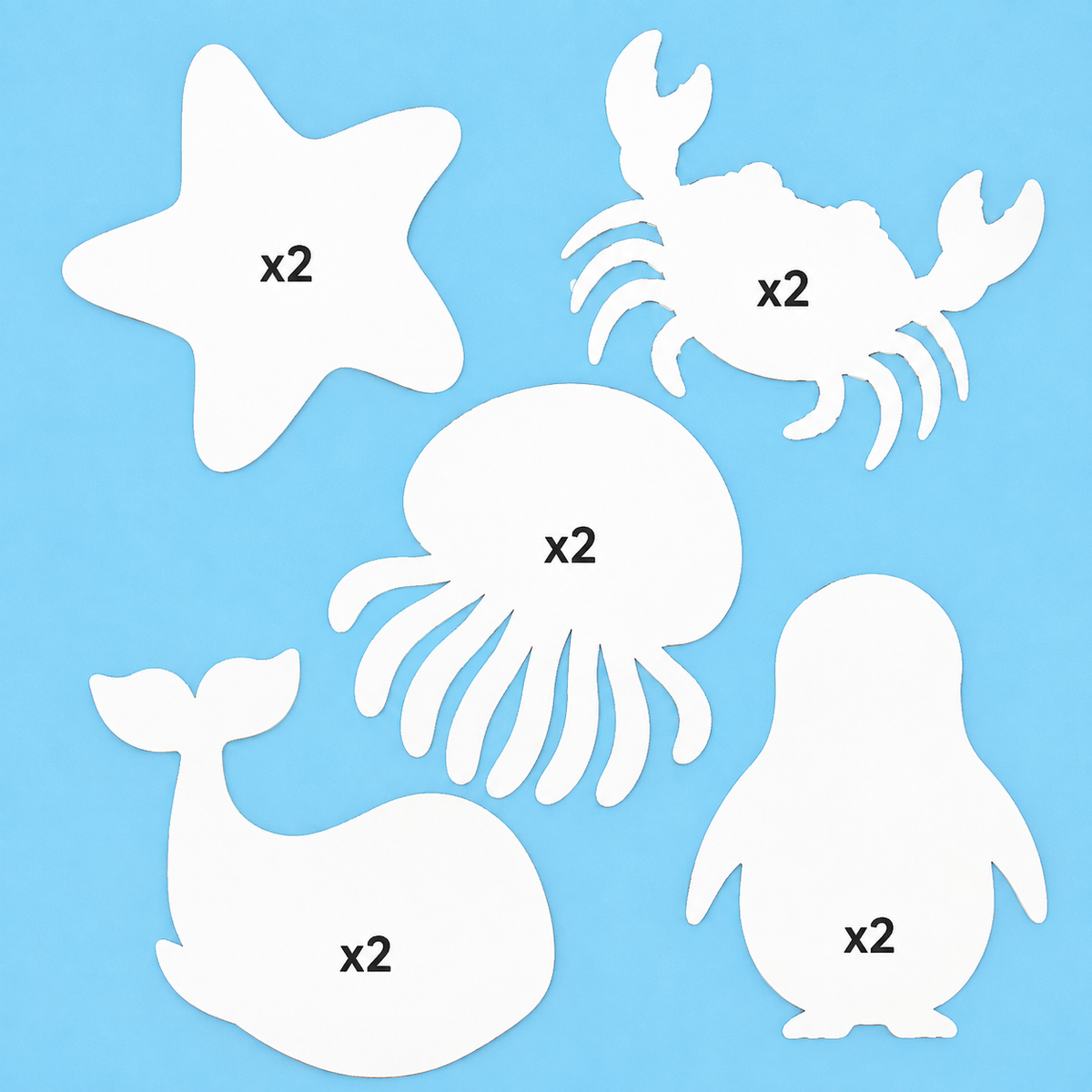 Ocean-themed cardstock animal cut-outs for underwater scenes, kids craft and marine paper projects